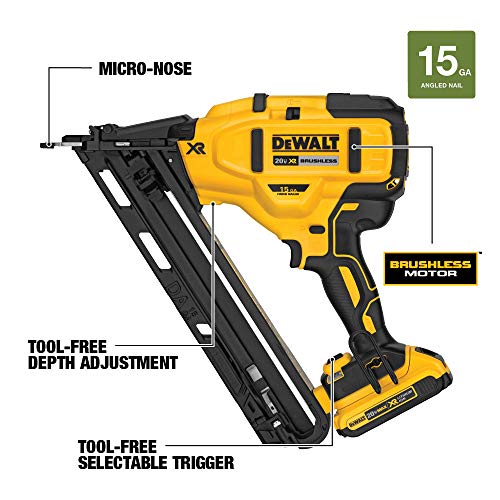 DEWALT DCN650D1 20V MAX XR 15 GA Cordless Angled Finish Nailer Kit DEWALT DCN650D1 20V MAX XR 15 GA Cordless Angled Finish Nailer Kit