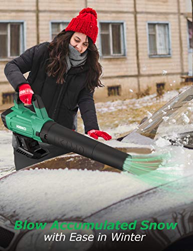 KIMO Cordless Leaf Blower (400CFM 90MPH) - Click Here KIMO 400CFM Cordless Leaf Blower - Blowing off Snow on car