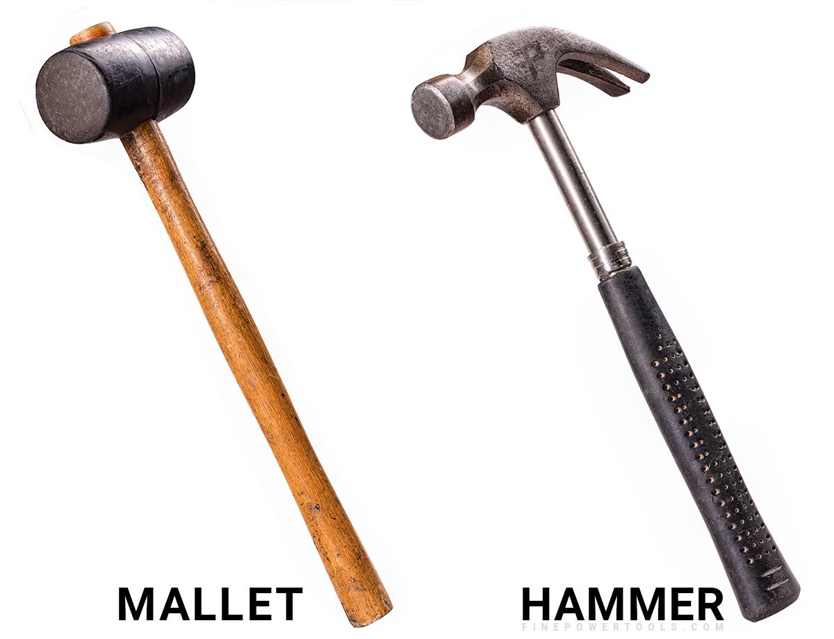 A rubber mallet and claw hammer on white background