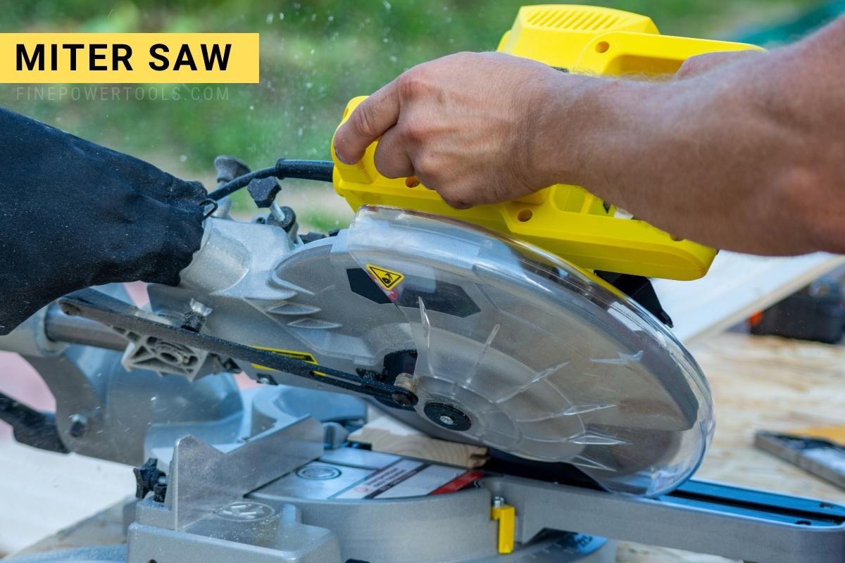 Woodworker using miter saw