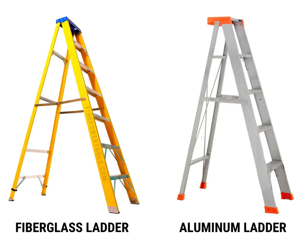 Fiberglass and Aluminum ladder side-by-side